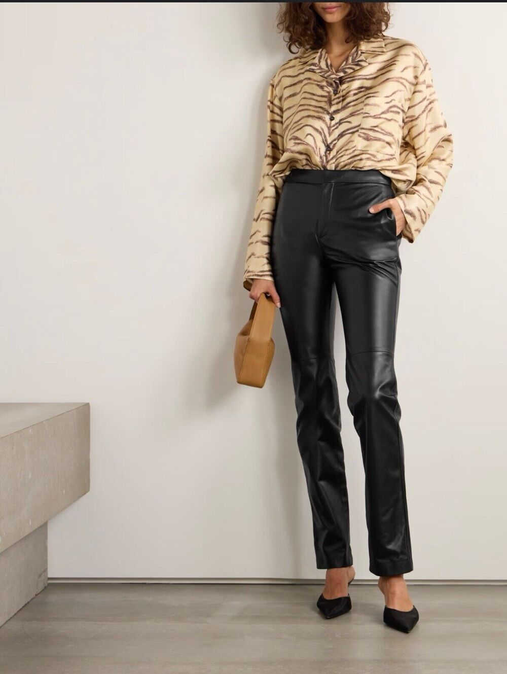 Polo Ralph Lauren Black Soft Lamb Leather High Waist Straight Leg Pants 6 X 30”